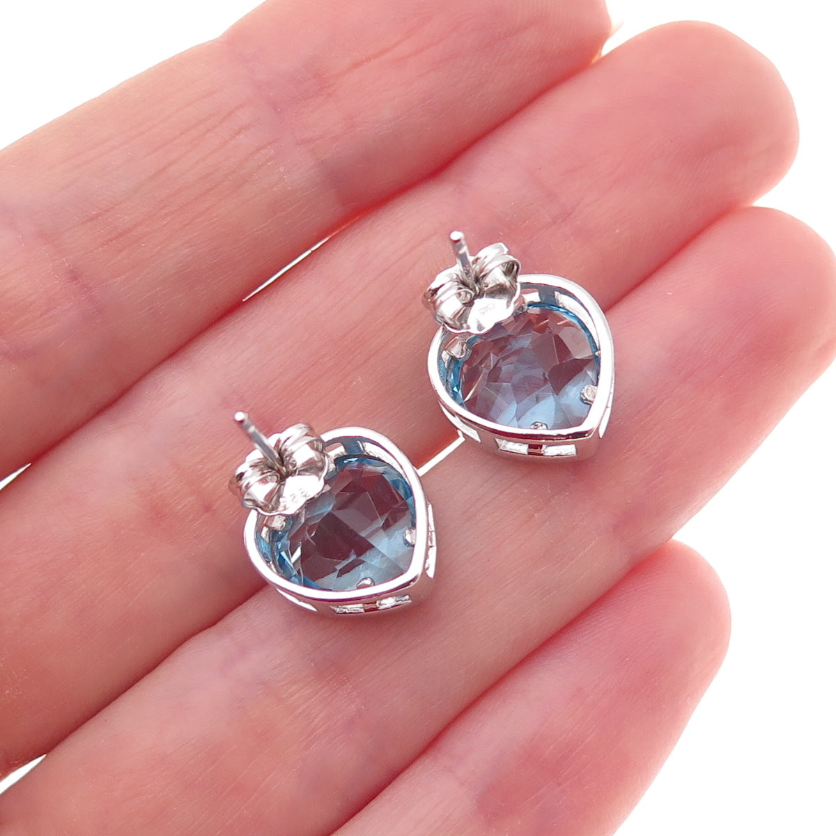 Atelier 925 Sterling Silver Mexico Real Blue Topaz Heart Earrings
