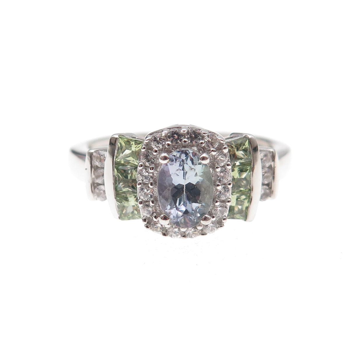 Chuck Clemency 925 Sterling Silver Real Tanzanite Peridot & Topaz Ring Size 8
