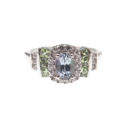 Chuck Clemency 925 Sterling Silver Real Tanzanite Peridot & Topaz Ring Size 8