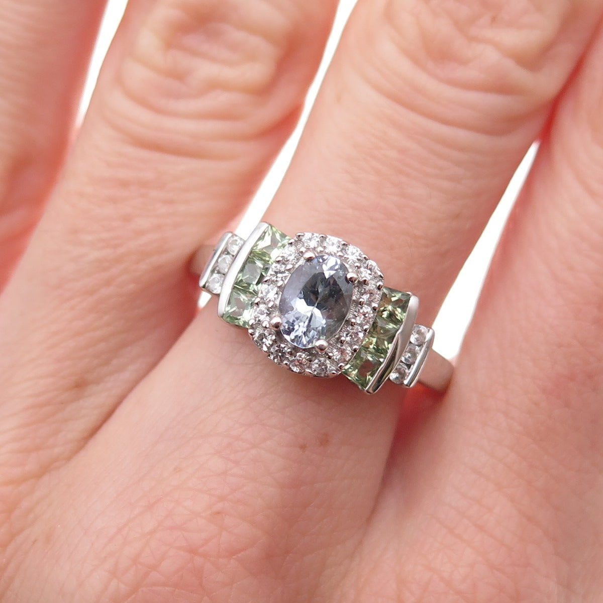Chuck Clemency 925 Sterling Silver Real Tanzanite Peridot & Topaz Ring Size 8