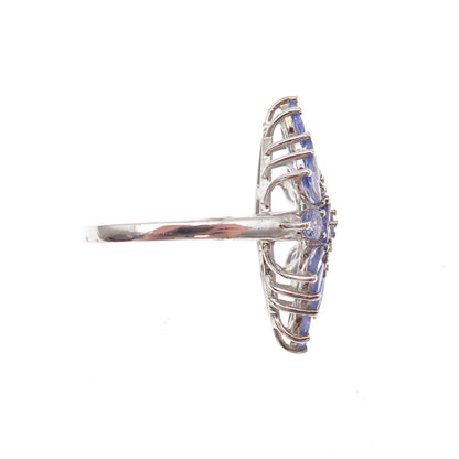 Chuck Clemency 925 Sterling Silver Real Multi-Cut Tanzanite Cluster Ring Size 8