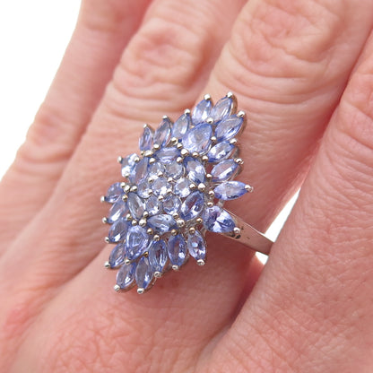 Chuck Clemency 925 Sterling Silver Real Multi-Cut Tanzanite Cluster Ring Size 8
