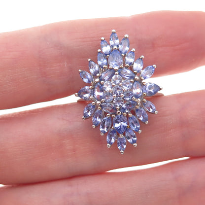 Chuck Clemency 925 Sterling Silver Real Multi-Cut Tanzanite Cluster Ring Size 8
