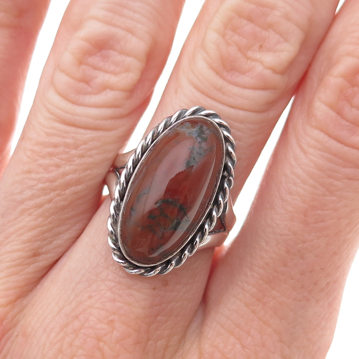 Old Pawn 925 Sterling Silver Vintage Southwestern Agate Tribal Ring Size 7