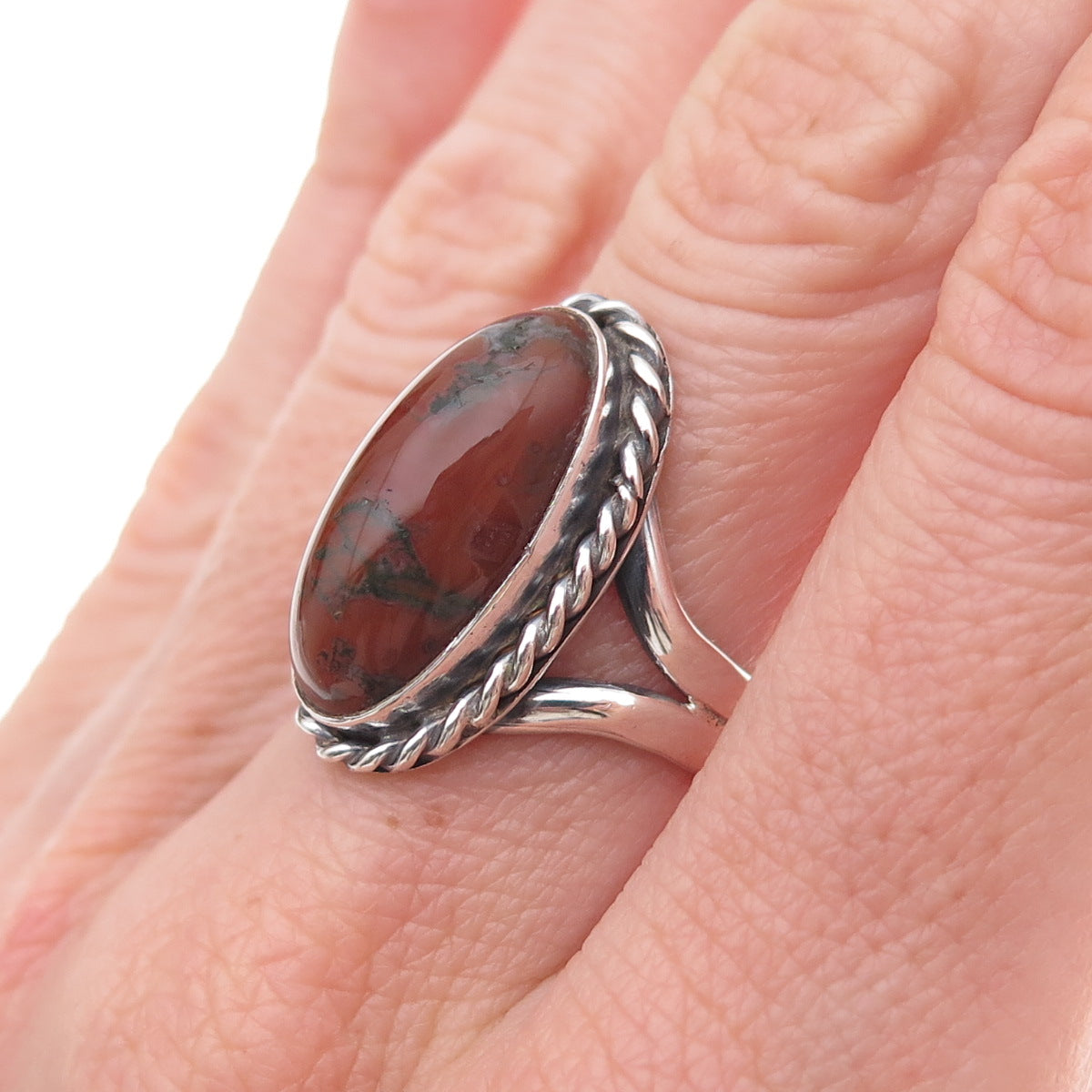 Old Pawn 925 Sterling Silver Vintage Southwestern Agate Tribal Ring Size 7