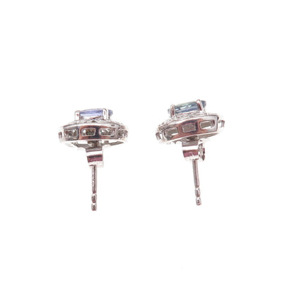 Chuck Clemency 925 Sterling Silver Real Oval-Cut Iolite Scroll Stud Earrings