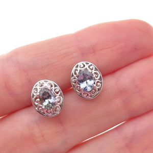 Chuck Clemency 925 Sterling Silver Real Oval-Cut Iolite Scroll Stud Earrings