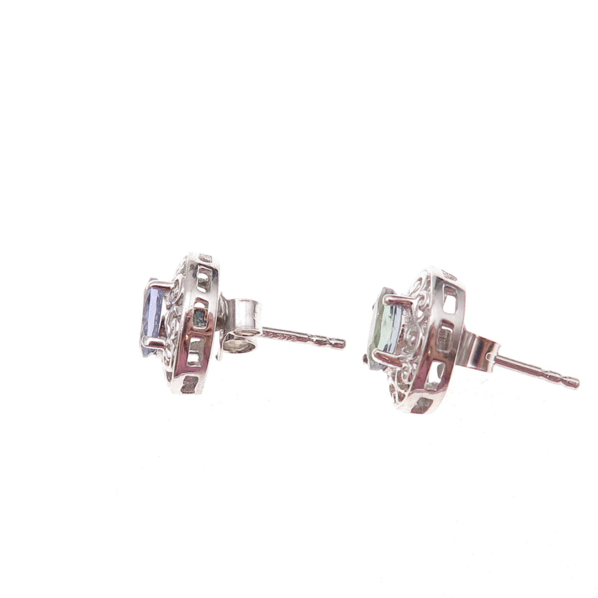 Chuck Clemency 925 Sterling Silver Real Oval-Cut Iolite Scroll Stud Earrings