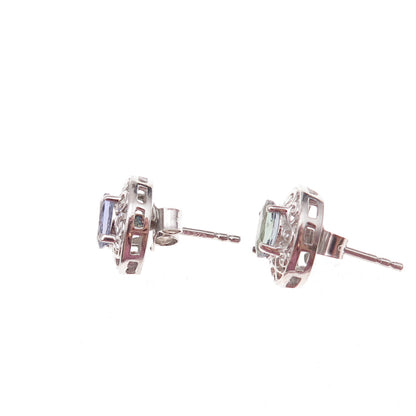 Chuck Clemency 925 Sterling Silver Real Oval-Cut Iolite Scroll Stud Earrings