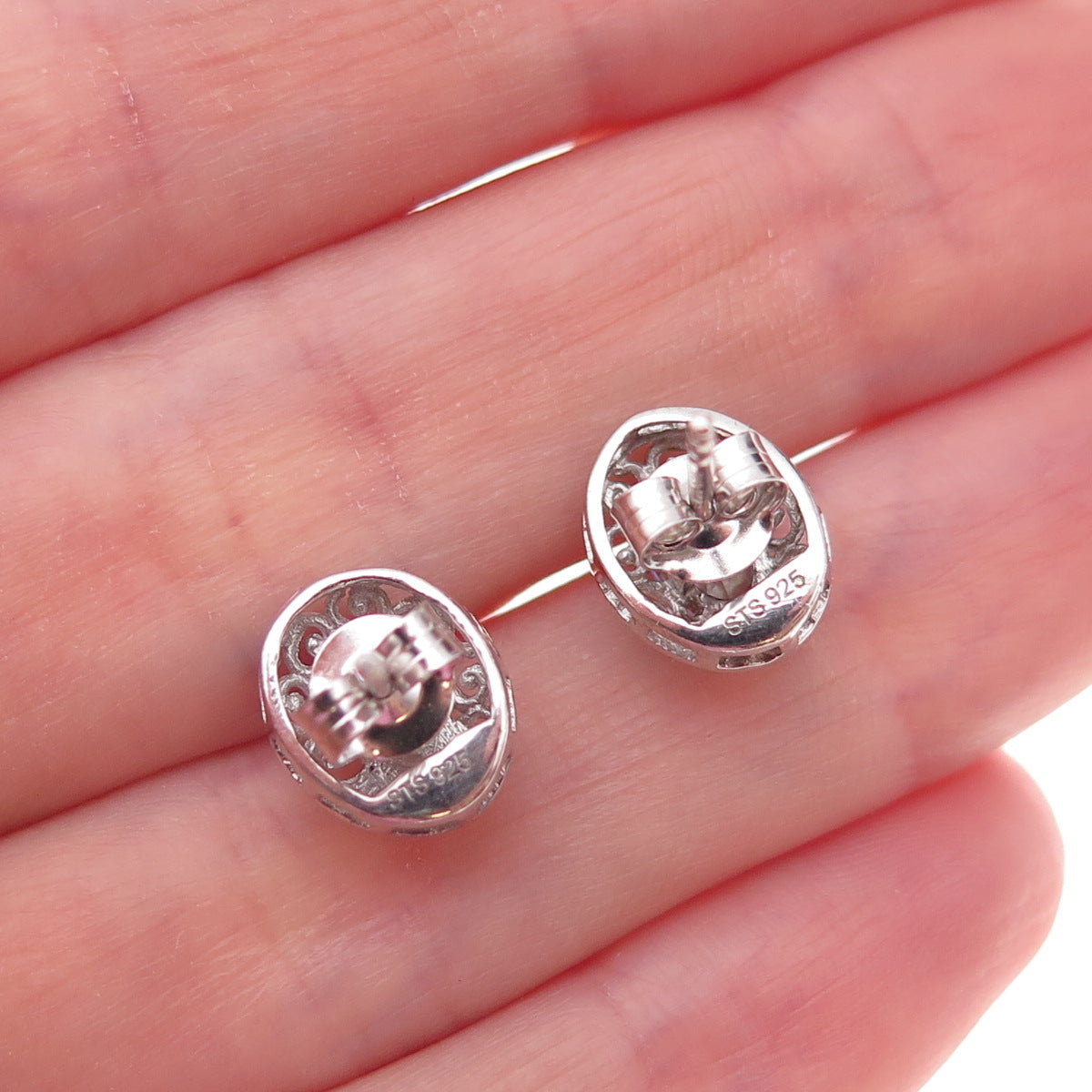 Chuck Clemency 925 Sterling Silver Real Oval-Cut Iolite Scroll Stud Earrings