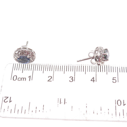 Chuck Clemency 925 Sterling Silver Real Oval-Cut Iolite Scroll Stud Earrings