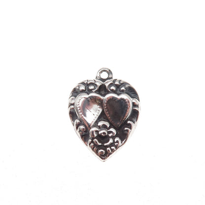 925 Sterling Silver Antique Art Deco Floral Heart Chatelaine Charm Pendant