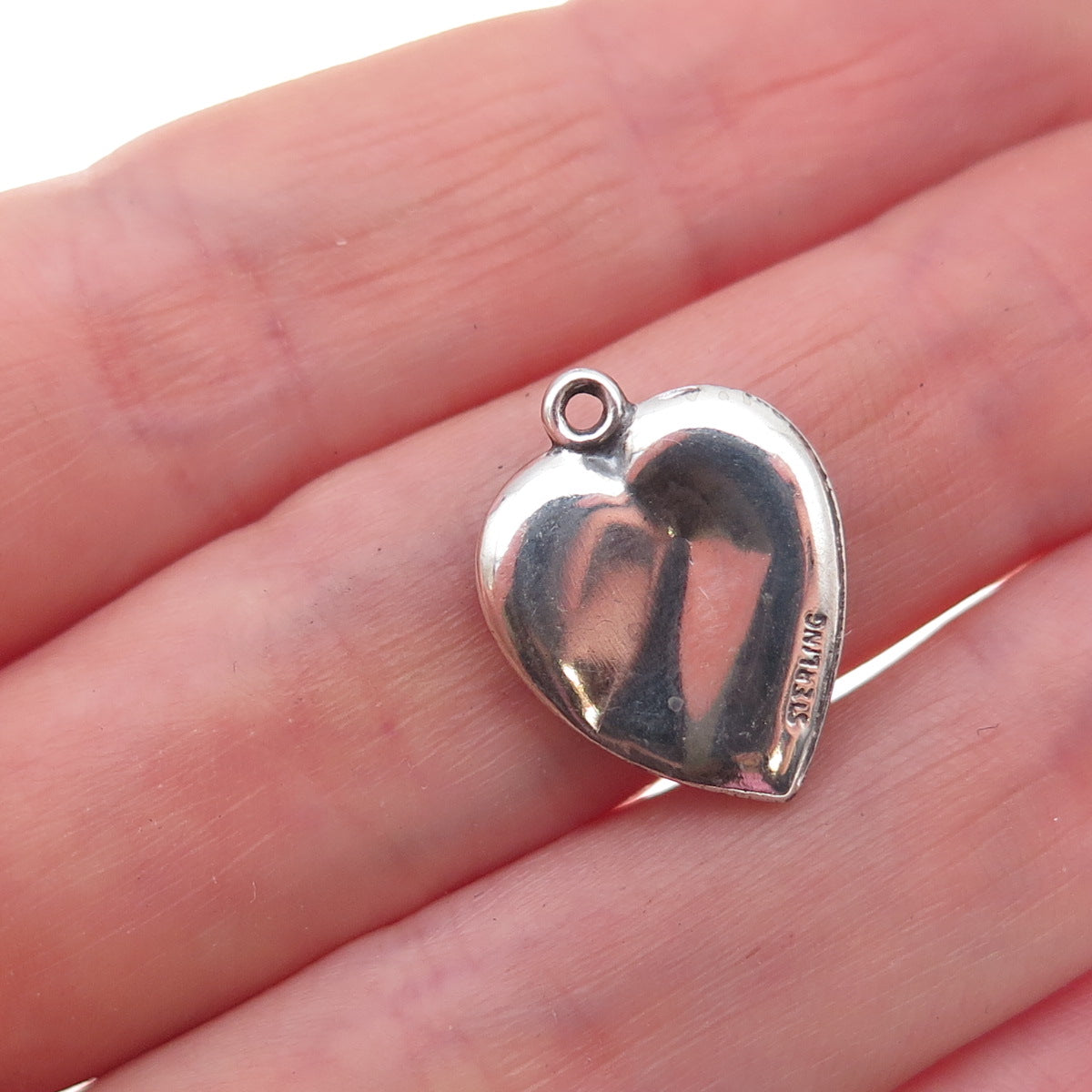 925 Sterling Silver Antique Art Deco Floral Heart Chatelaine Charm Pendant