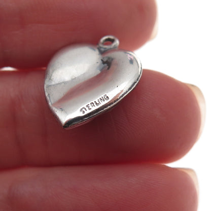 925 Sterling Silver Antique Art Deco Floral Heart Chatelaine Charm Pendant