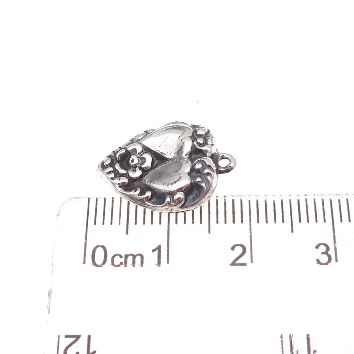 925 Sterling Silver Antique Art Deco Floral Heart Chatelaine Charm Pendant