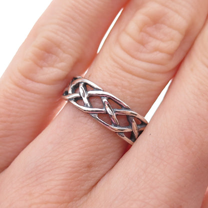 Wheeler Mfg 925 Sterling Silver Vintage Woven Oxidized Ring Size 5