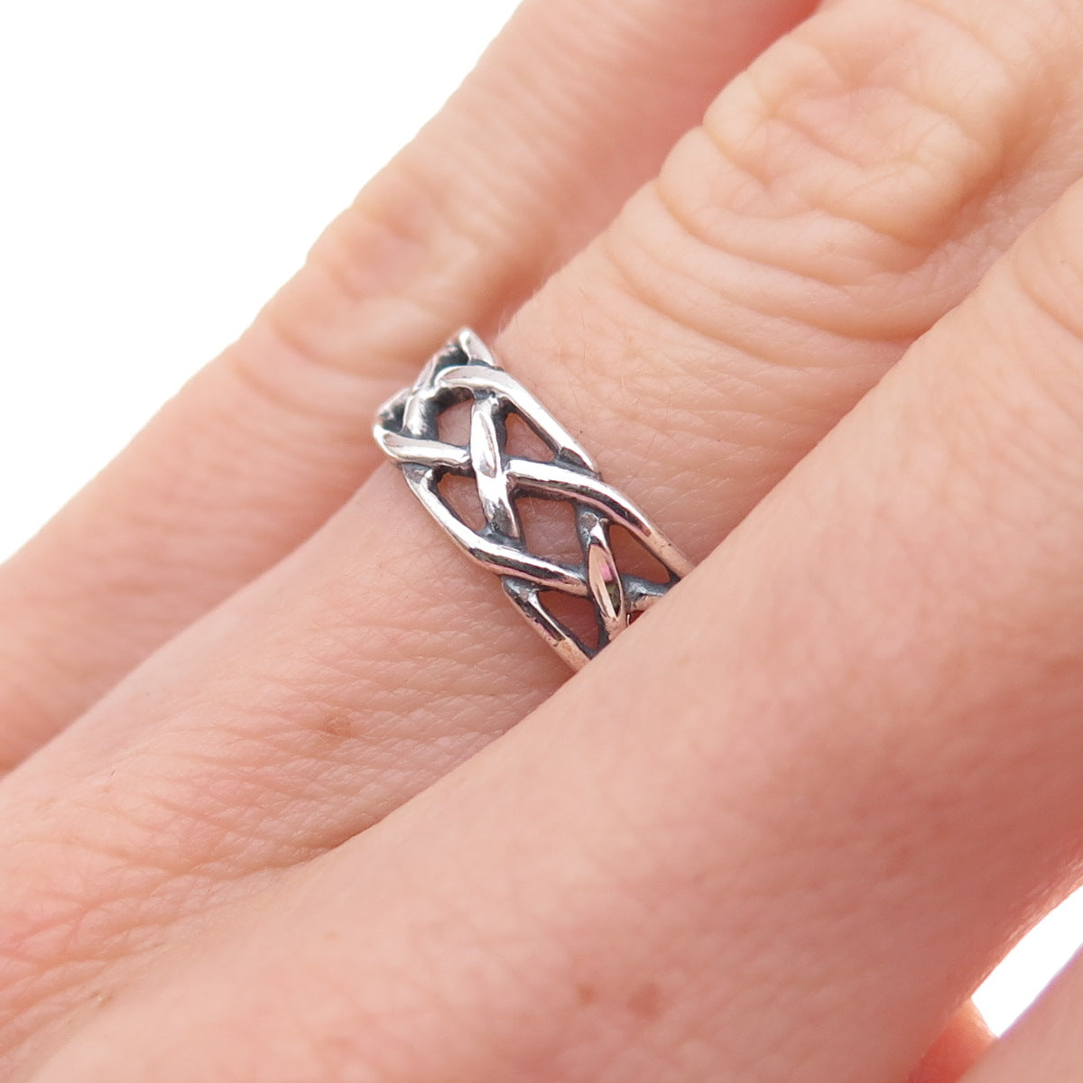 Wheeler Mfg 925 Sterling Silver Vintage Woven Oxidized Ring Size 5