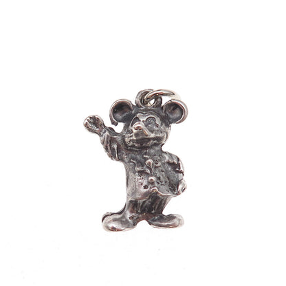 925 Sterling Silver Vintage Mickey Mouse Oxidized 3D Charm Pendant