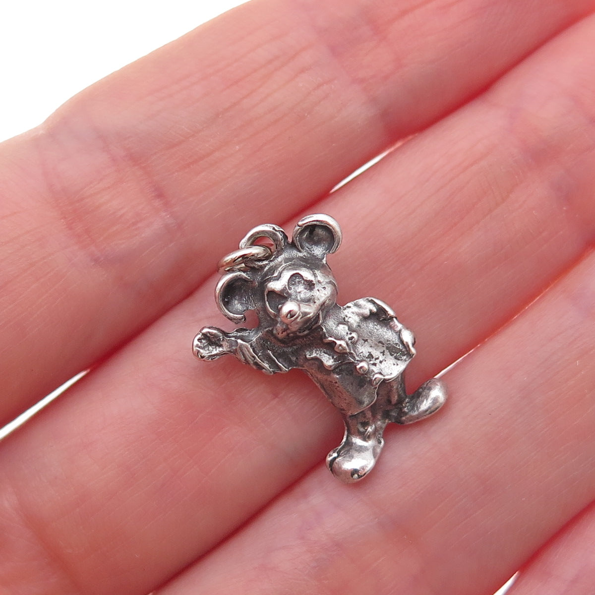 925 Sterling Silver Vintage Mickey Mouse Oxidized 3D Charm Pendant
