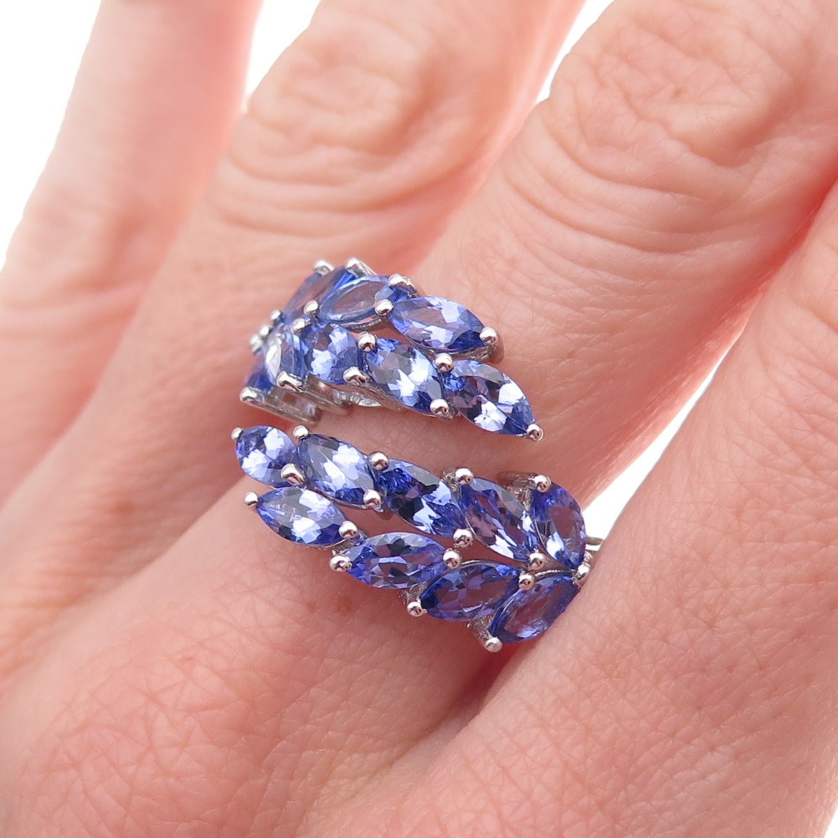 Chuck Clemency Sterling Real Tanzanite & White Topaz Adjustable Ring Size 8.25