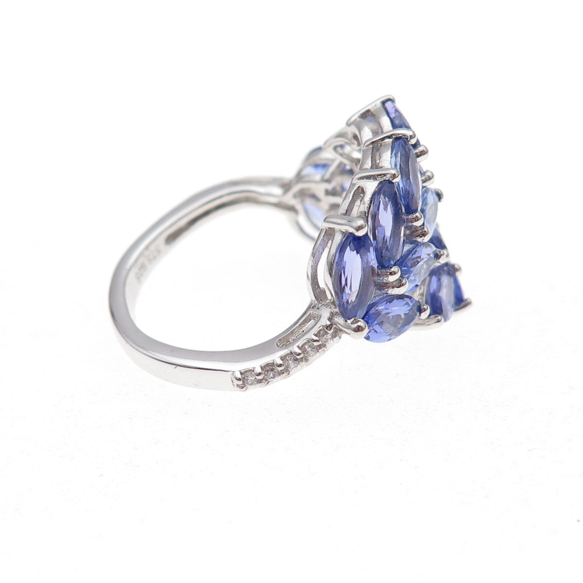 Chuck Clemency Sterling Real Tanzanite & White Topaz Adjustable Ring Size 8.25