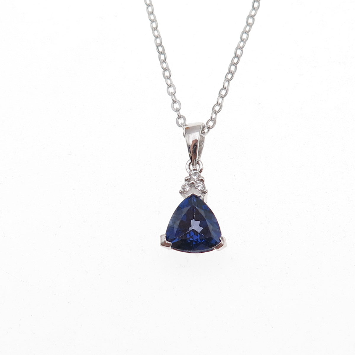 925 Sterling Silver Blue & White C Z Cable Chain Necklace 18"