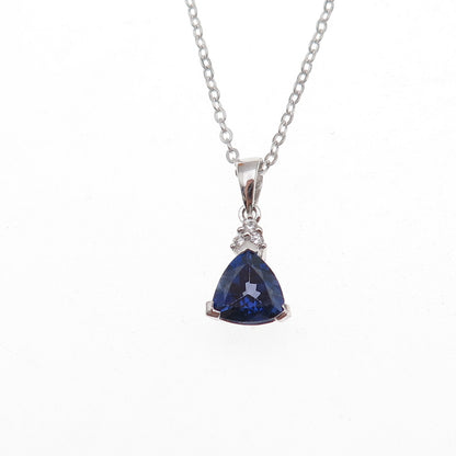 925 Sterling Silver Blue & White C Z Cable Chain Necklace 18"