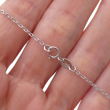 925 Sterling Silver Blue & White C Z Cable Chain Necklace 18"