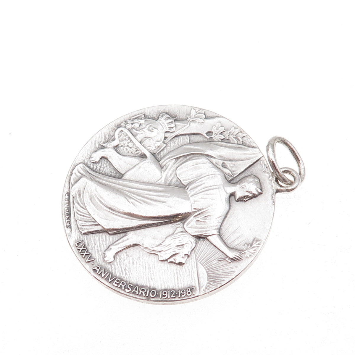 925 Sterling Vintage Spain King Alfonso XIII & Queen Victoria Medal Pendant