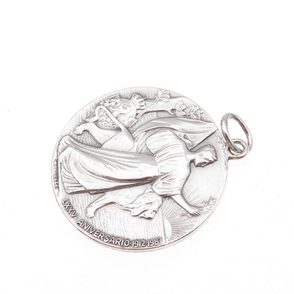925 Sterling Vintage Spain King Alfonso XIII & Queen Victoria Medal Pendant