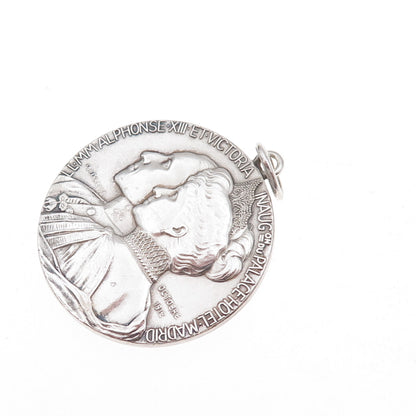 925 Sterling Vintage Spain King Alfonso XIII & Queen Victoria Medal Pendant