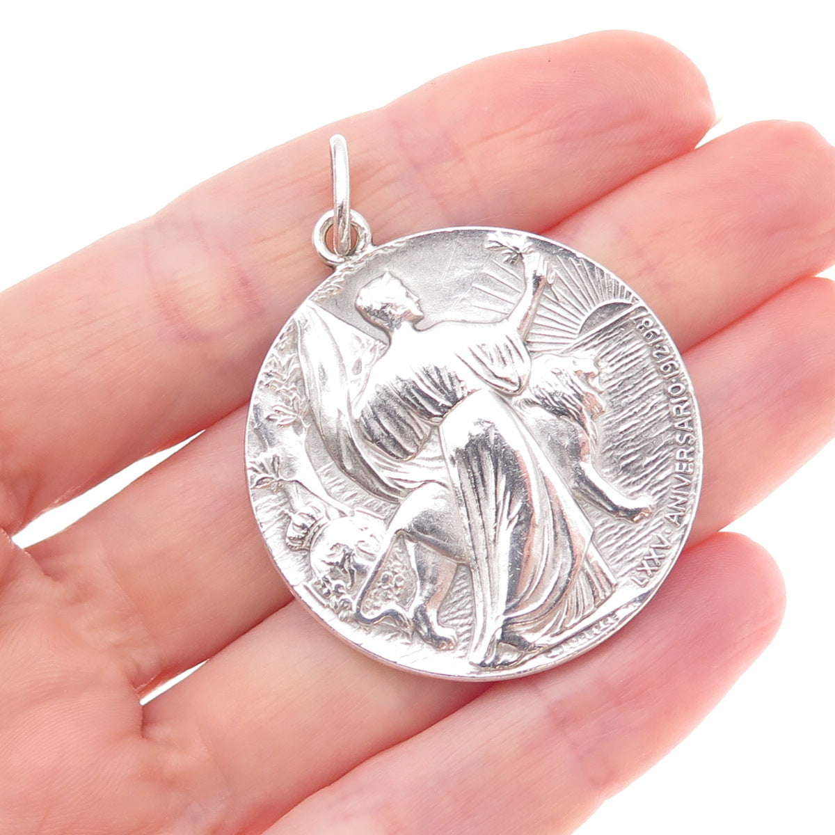 925 Sterling Vintage Spain King Alfonso XIII & Queen Victoria Medal Pendant