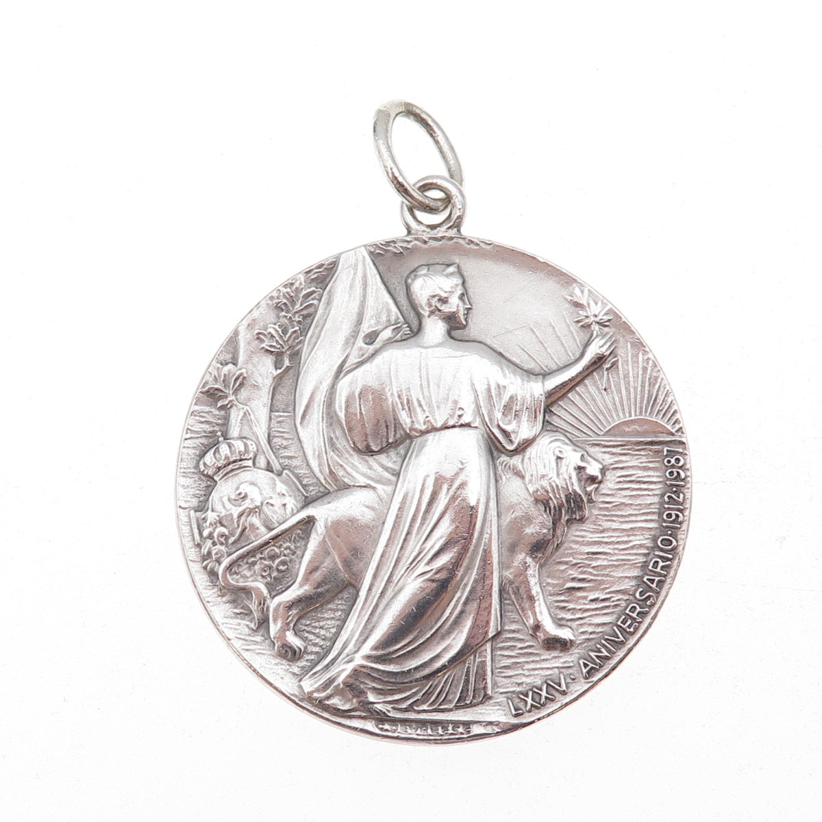 925 Sterling Vintage Spain King Alfonso XIII & Queen Victoria Medal Pendant