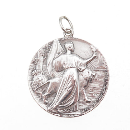925 Sterling Vintage Spain King Alfonso XIII & Queen Victoria Medal Pendant
