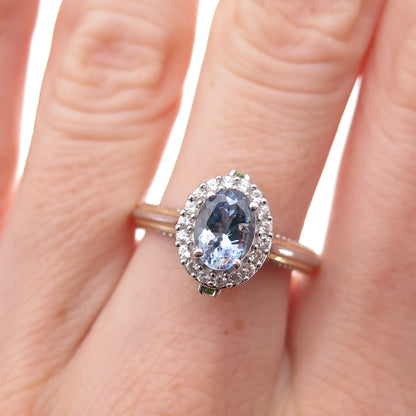 Chuck Clemency 925 Sterling 2-Tone Real Tanzanite Peridot & Topaz Ring Size 8