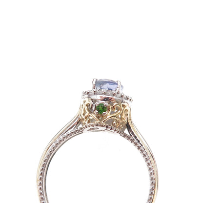 Chuck Clemency 925 Sterling 2-Tone Real Tanzanite Peridot & Topaz Ring Size 8
