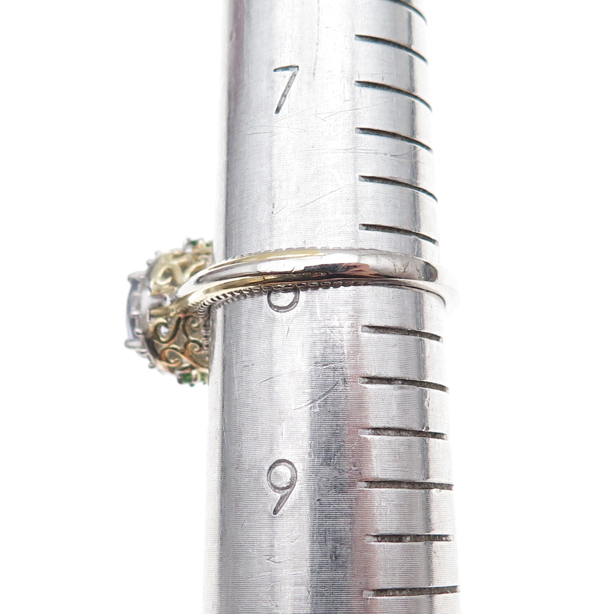 Chuck Clemency 925 Sterling 2-Tone Real Tanzanite Peridot & Topaz Ring Size 8
