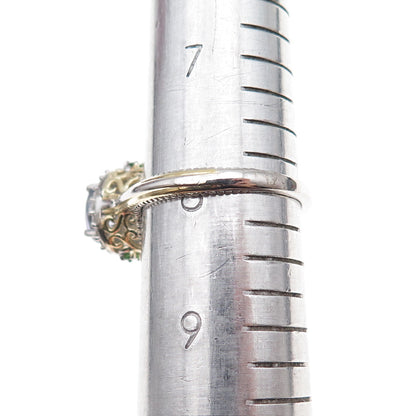 Chuck Clemency 925 Sterling 2-Tone Real Tanzanite Peridot & Topaz Ring Size 8