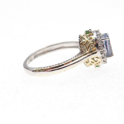 Chuck Clemency 925 Sterling 2-Tone Real Tanzanite Peridot & Topaz Ring Size 8