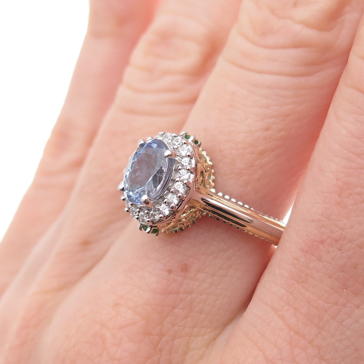Chuck Clemency 925 Sterling 2-Tone Real Tanzanite Peridot & Topaz Ring Size 8