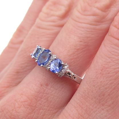 Chuck Clemency 925 Sterling Silver Real Tanzanite & White Topaz Ring Size 8.25