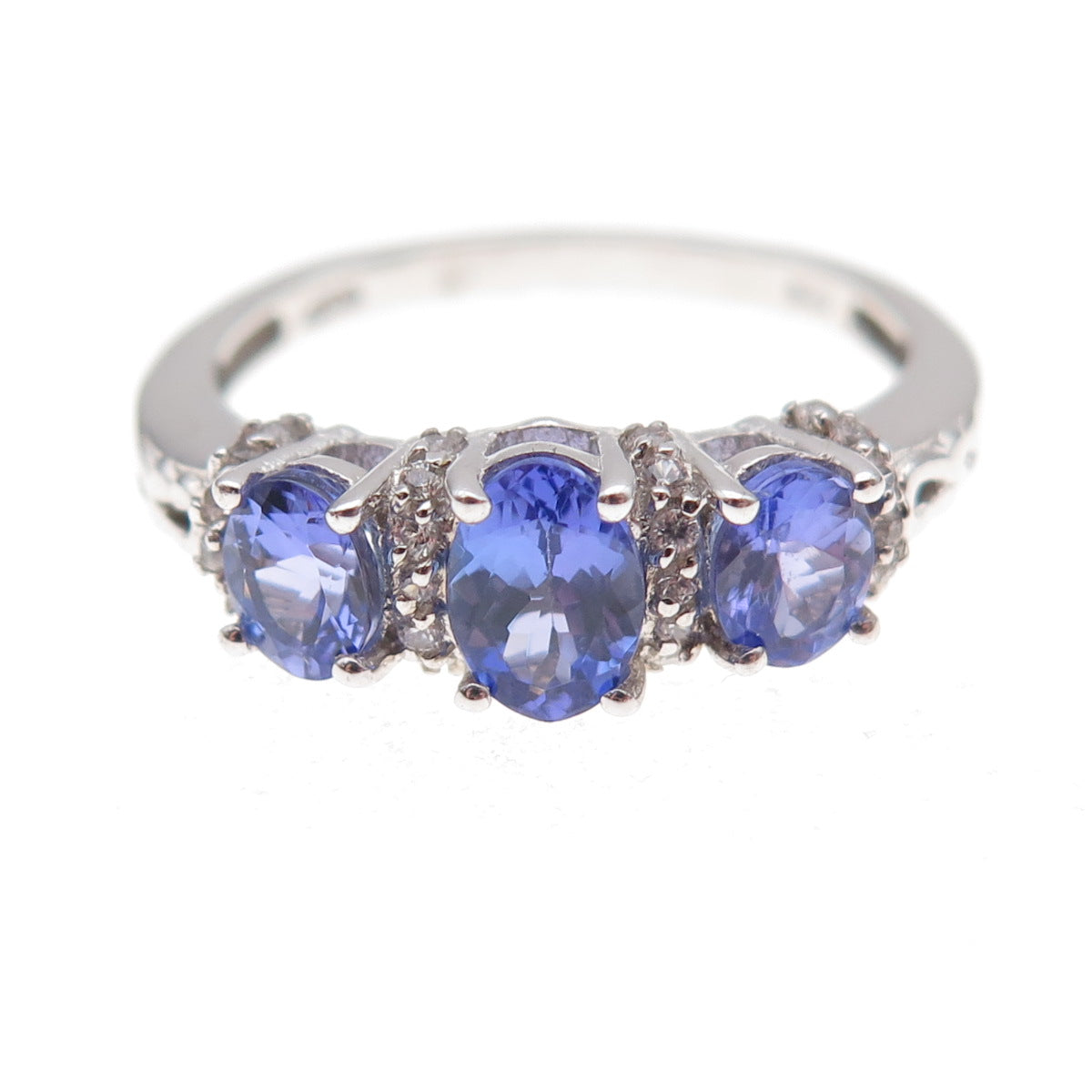 Chuck Clemency 925 Sterling Silver Real Tanzanite & White Topaz Ring Size 8.25