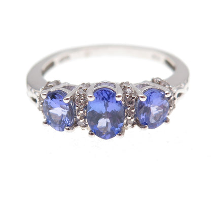Chuck Clemency 925 Sterling Silver Real Tanzanite & White Topaz Ring Size 8.25