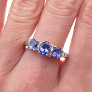 Chuck Clemency 925 Sterling Silver Real Tanzanite & White Topaz Ring Size 8.25