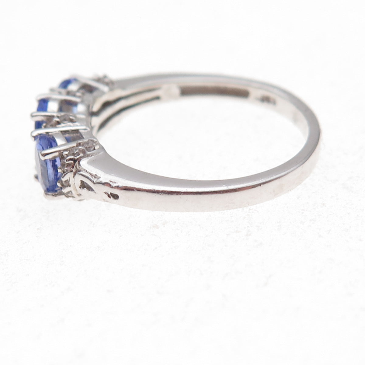 Chuck Clemency 925 Sterling Silver Real Tanzanite & White Topaz Ring Size 8.25