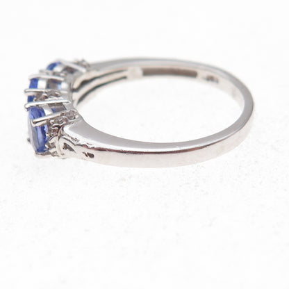 Chuck Clemency 925 Sterling Silver Real Tanzanite & White Topaz Ring Size 8.25