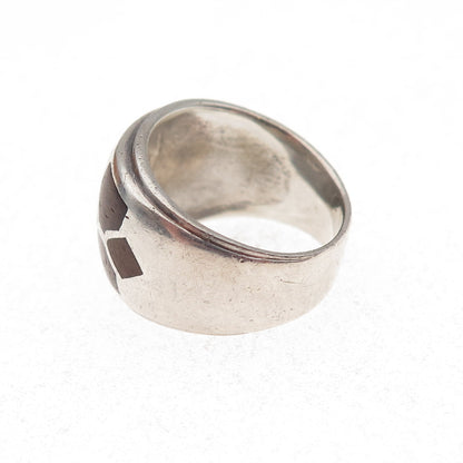 925 Sterling Silver Vintage Wood Modernist Oxidized Ring Size 5.75