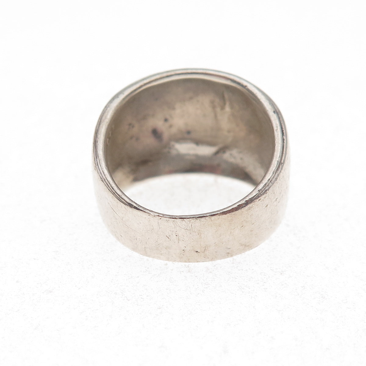 925 Sterling Silver Vintage Wood Modernist Oxidized Ring Size 5.75