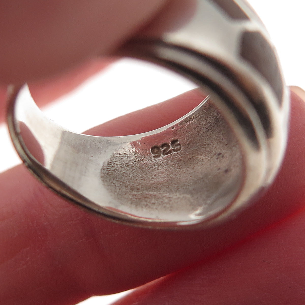 925 Sterling Silver Vintage Wood Modernist Oxidized Ring Size 5.75