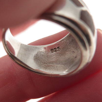 925 Sterling Silver Vintage Wood Modernist Oxidized Ring Size 5.75